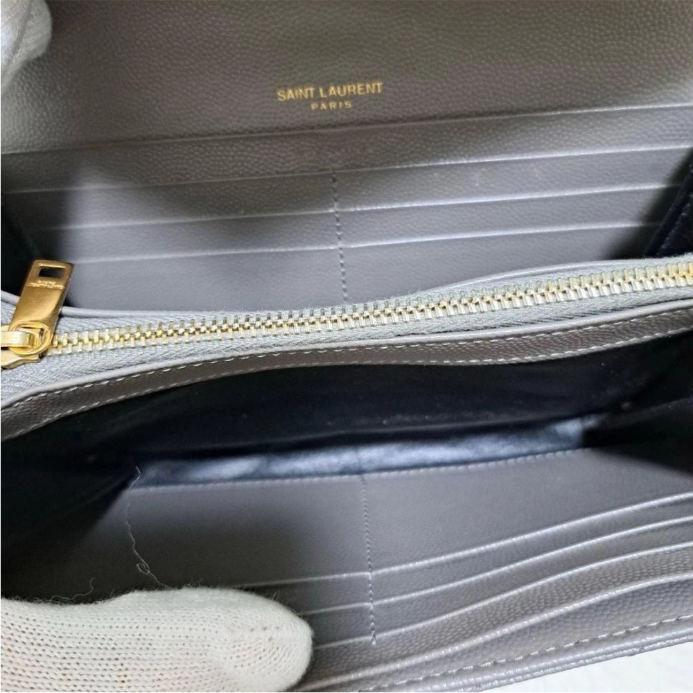 Saint Laurent Gray Leather Wallet with Gold Emblem - Picture 10 of 13